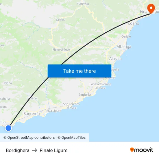 Bordighera to Finale Ligure map