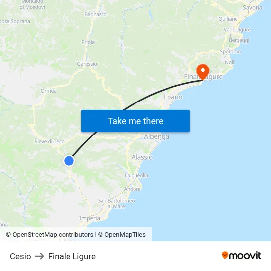 Cesio to Finale Ligure map