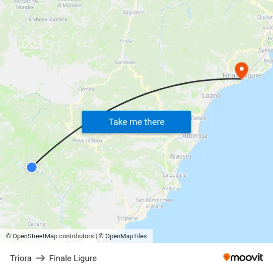 Triora to Finale Ligure map