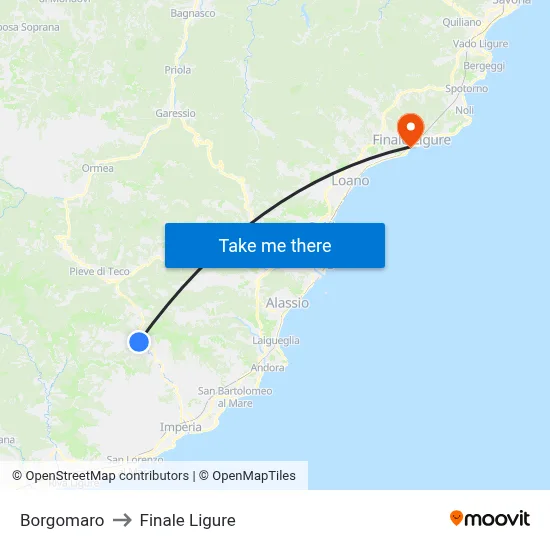 Borgomaro to Finale Ligure map