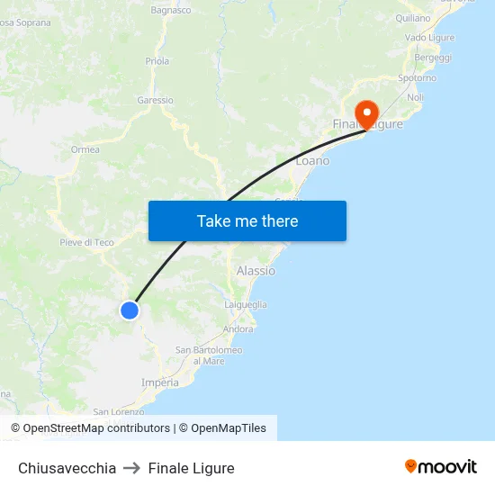 Chiusavecchia to Finale Ligure map