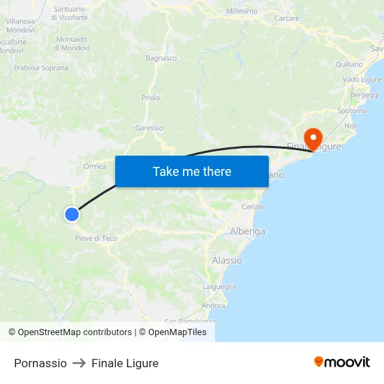 Pornassio to Finale Ligure map