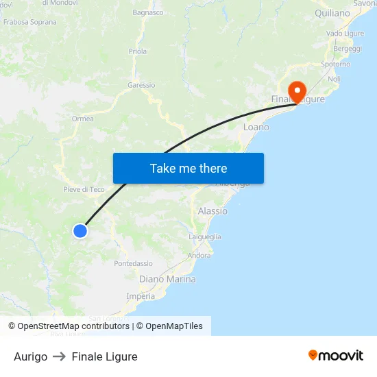 Aurigo to Finale Ligure map
