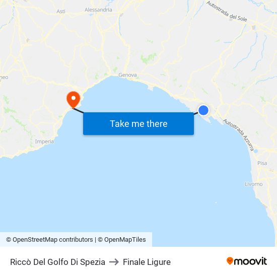 Riccò Del Golfo Di Spezia to Finale Ligure map