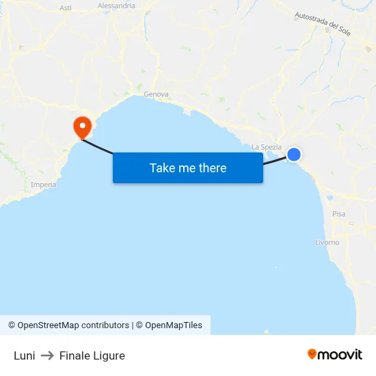 Luni to Finale Ligure map