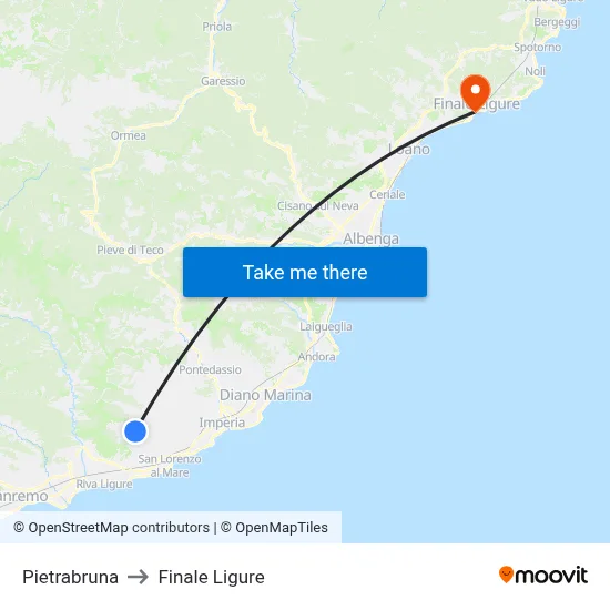 Pietrabruna to Finale Ligure map