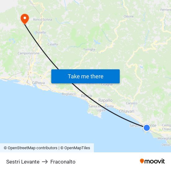 Sestri Levante to Fraconalto map