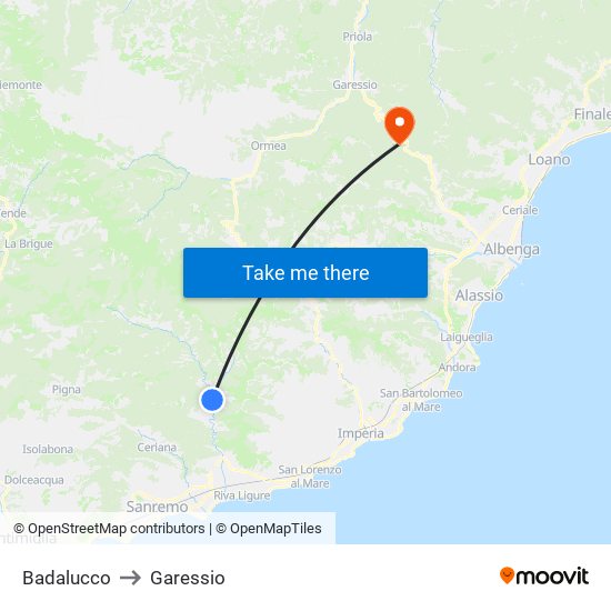 Badalucco to Garessio map