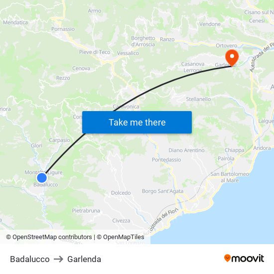 Badalucco to Garlenda map