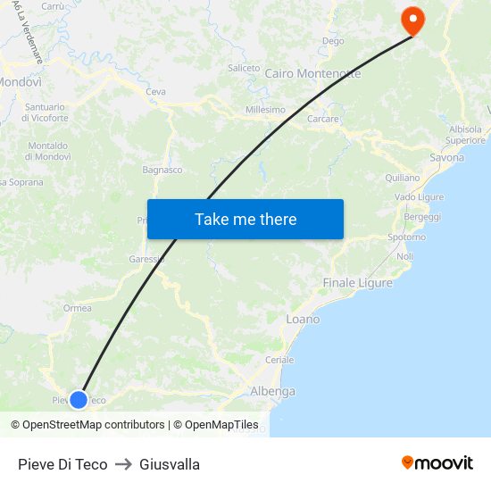 Pieve Di Teco to Giusvalla map