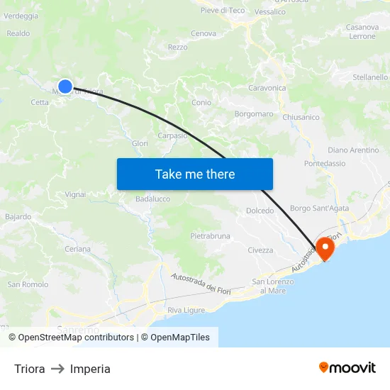 Triora to Imperia map