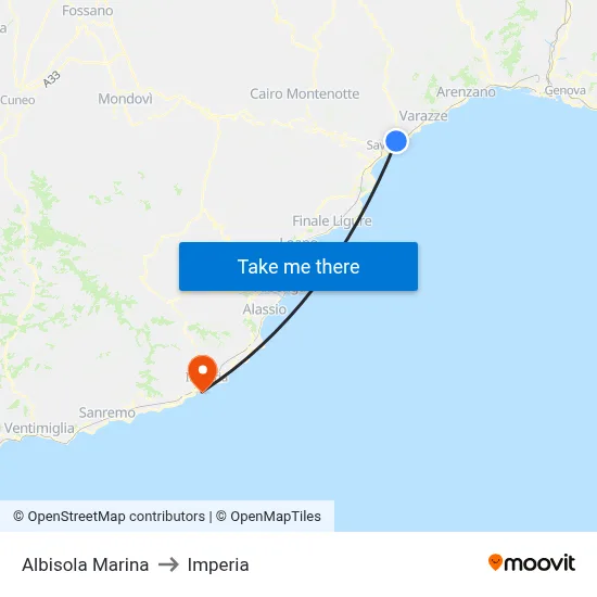 Albisola Marina to Imperia map