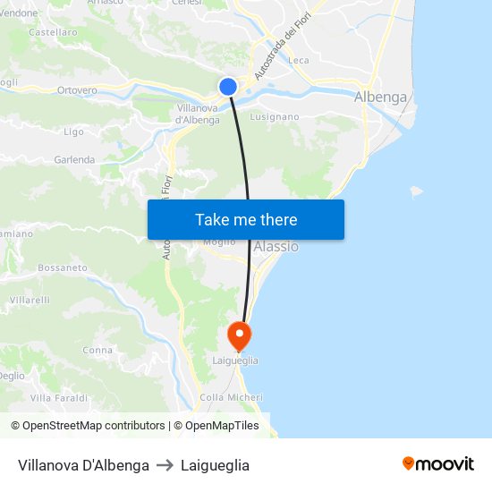 Villanova D'Albenga to Laigueglia map