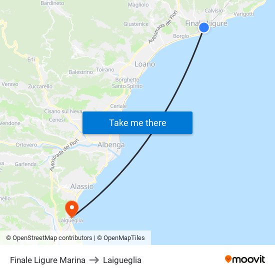 Finale Ligure Marina to Laigueglia map