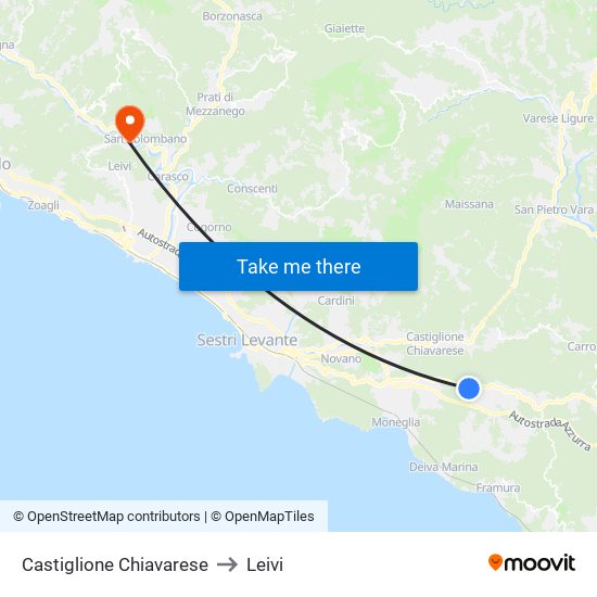 Castiglione Chiavarese to Leivi map