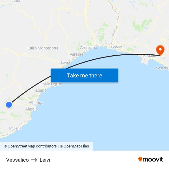 Vessalico to Leivi map
