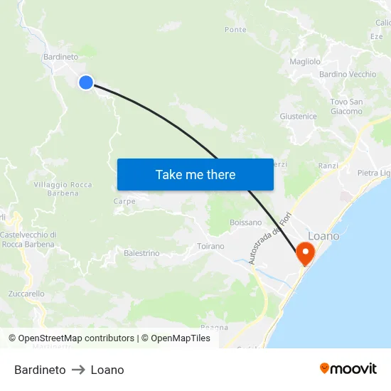 Bardineto to Loano map