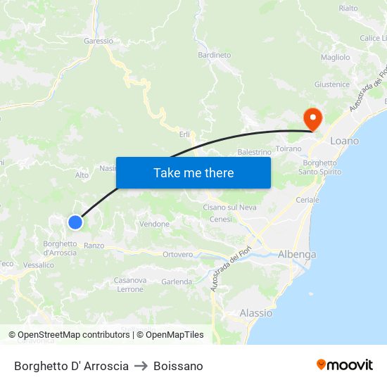 Borghetto D' Arroscia to Boissano map
