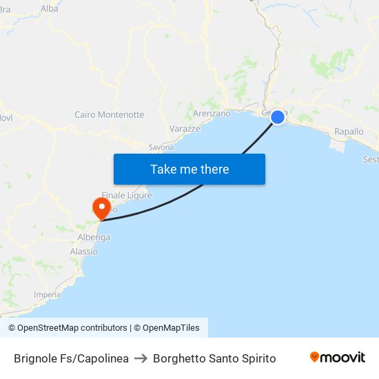 Brignole Fs/Capolinea to Borghetto Santo Spirito map