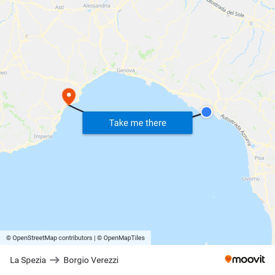 La Spezia to Borgio Verezzi map