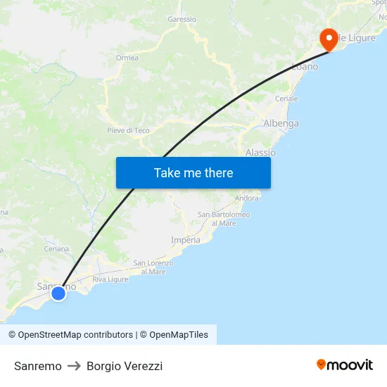 Sanremo to Borgio Verezzi map