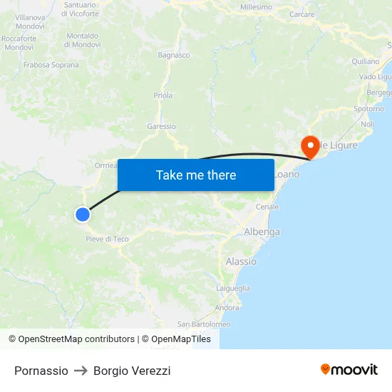 Pornassio to Borgio Verezzi map