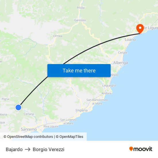 Bajardo to Borgio Verezzi map