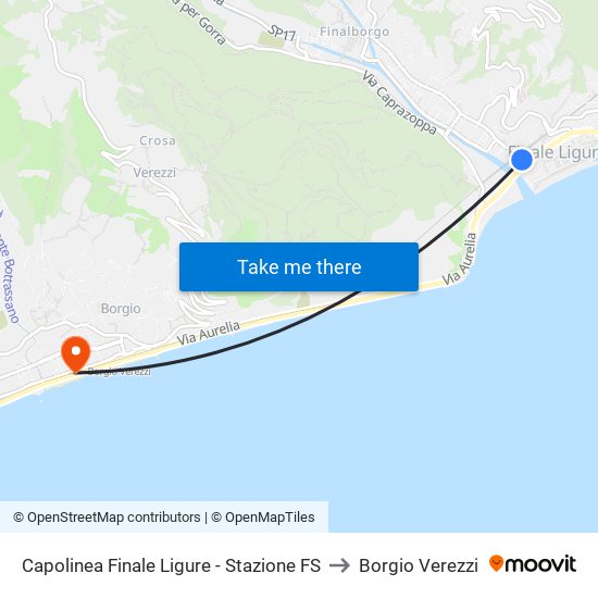 Capolinea Finale Ligure - Stazione FS to Borgio Verezzi map