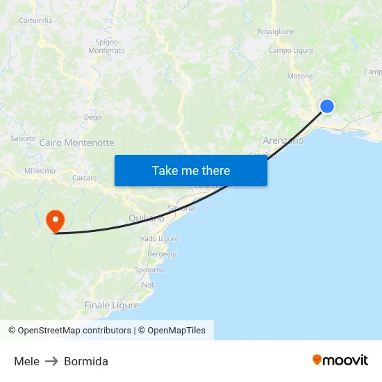 Mele to Bormida map