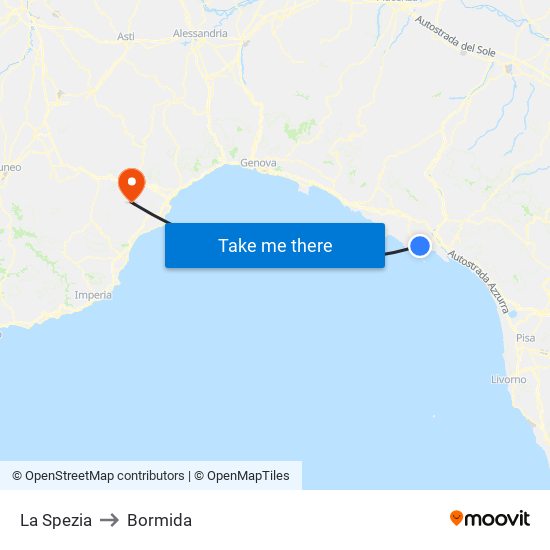 La Spezia to Bormida map