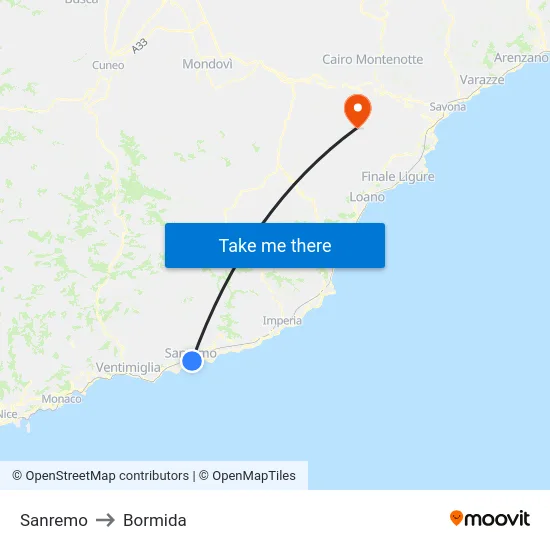 Sanremo to Bormida map
