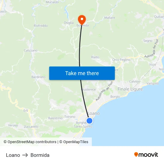Loano to Bormida map