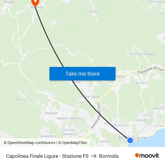 Capolinea Finale Ligure - Stazione FS to Bormida map