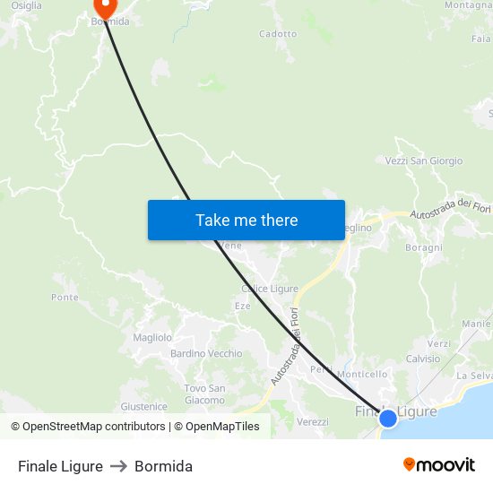 Finale Ligure Marina to Bormida map