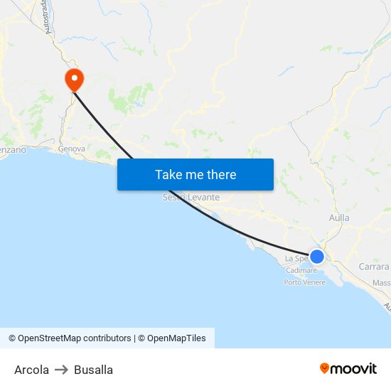 Arcola to Busalla map