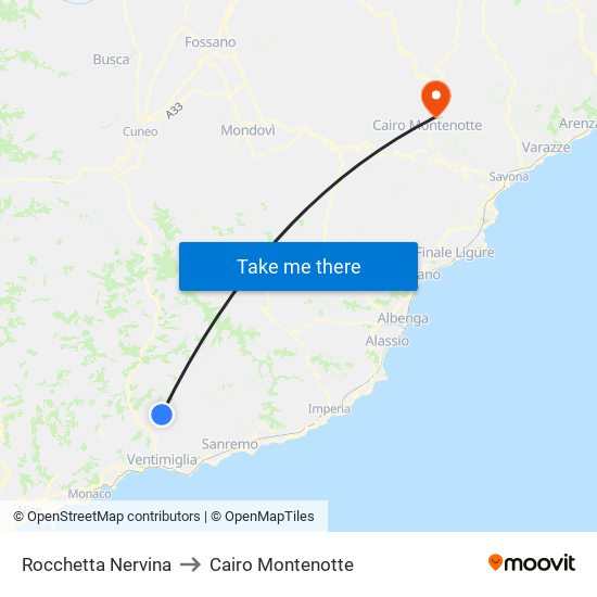 Rocchetta Nervina to Cairo Montenotte map