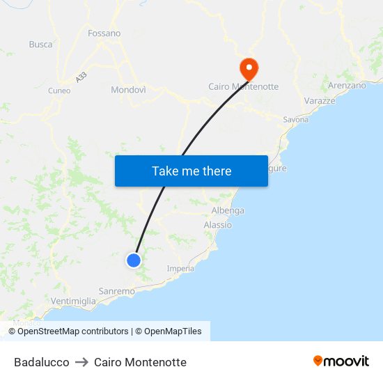 Badalucco to Cairo Montenotte map