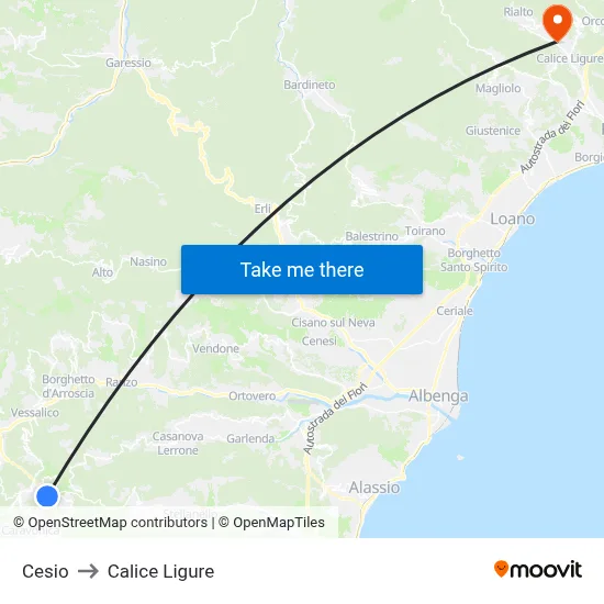 Cesio to Calice Ligure map