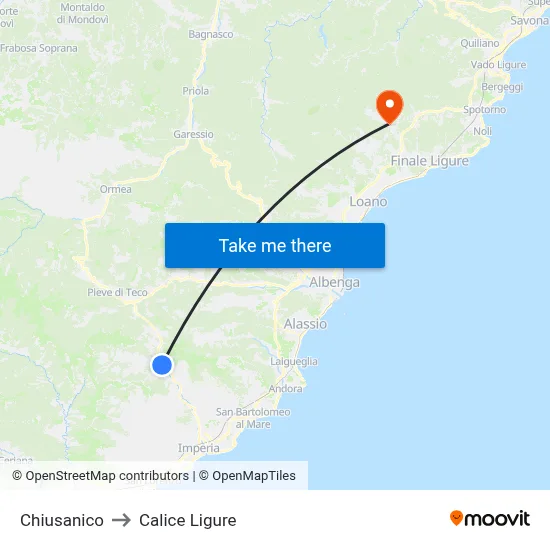 Chiusanico to Calice Ligure map