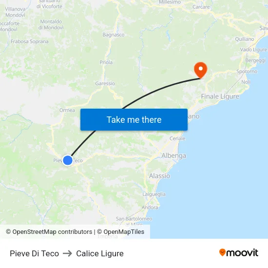Pieve Di Teco to Calice Ligure map