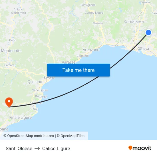 Sant' Olcese to Calice Ligure map