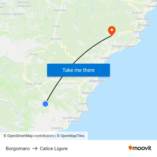 Borgomaro to Calice Ligure map