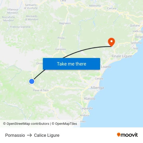 Pornassio to Calice Ligure map