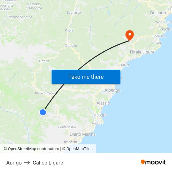 Aurigo to Calice Ligure map