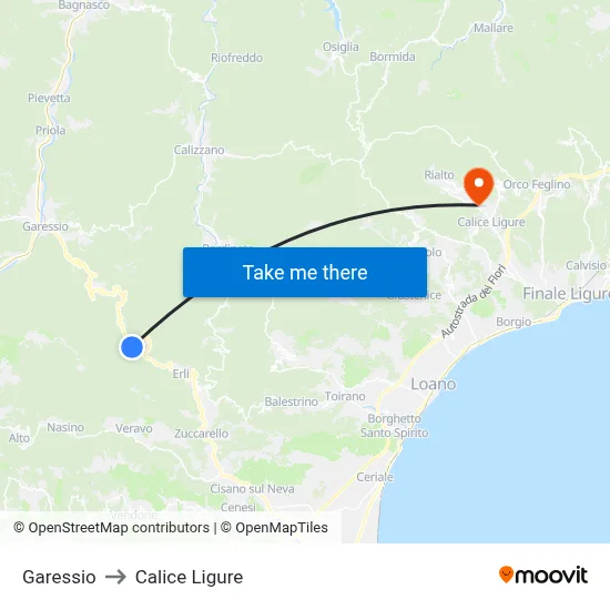 Garessio to Calice Ligure map