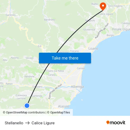 Stellanello to Calice Ligure map