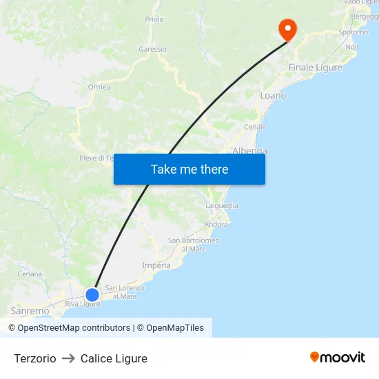 Terzorio to Calice Ligure map