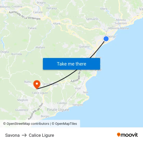 Savona to Calice Ligure map