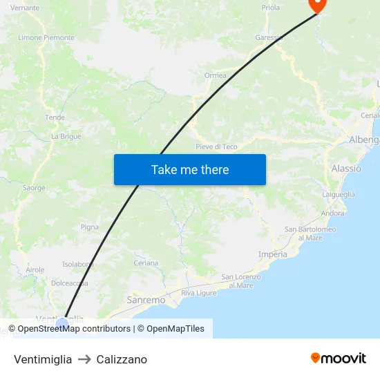 Ventimiglia to Calizzano map