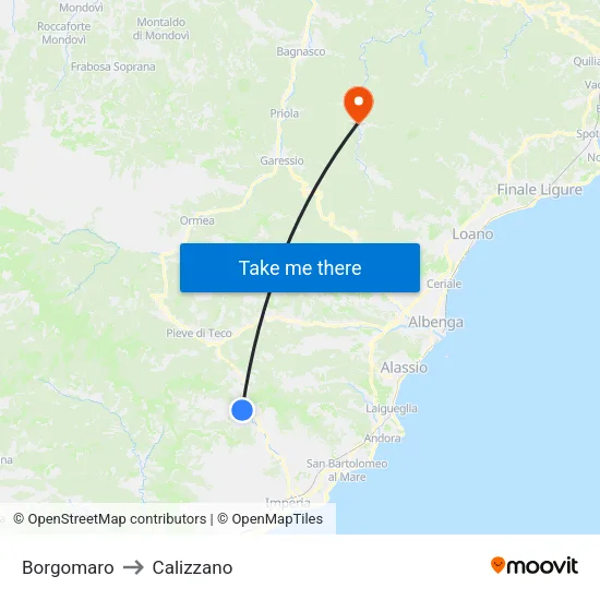 Borgomaro to Calizzano map